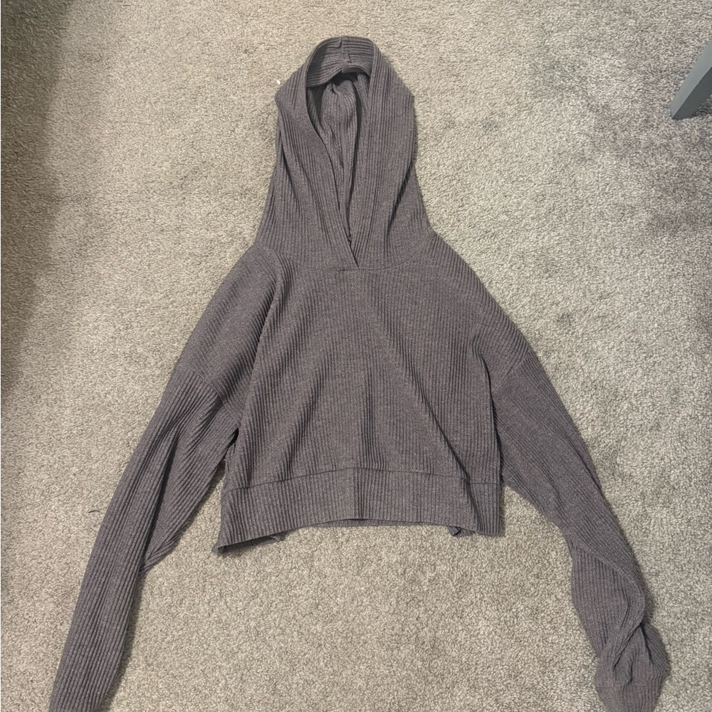 ALO Yoga Muse Hoodie Dusk Heather Ribbed Cropped